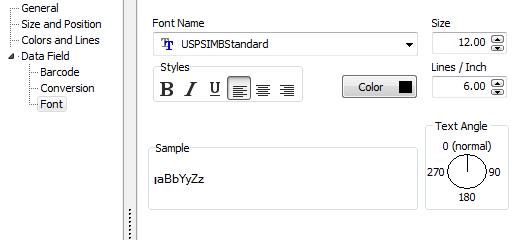 Selecting the data field font